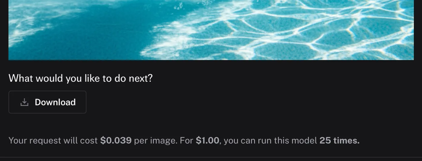 The fal.ai page for the Nano Banana image model, showing the line: your request will cost $0.039 per image. For $1.00, you can run this model 25 times.